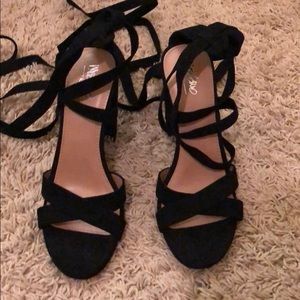 Black suede lace up heels